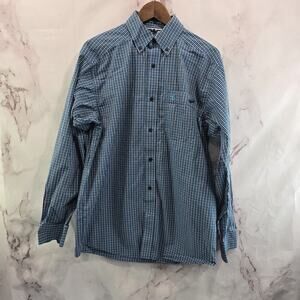 Ariat Shirt Mens Medium Blue Black Plaid Button Down Long Sleeve Pro Check